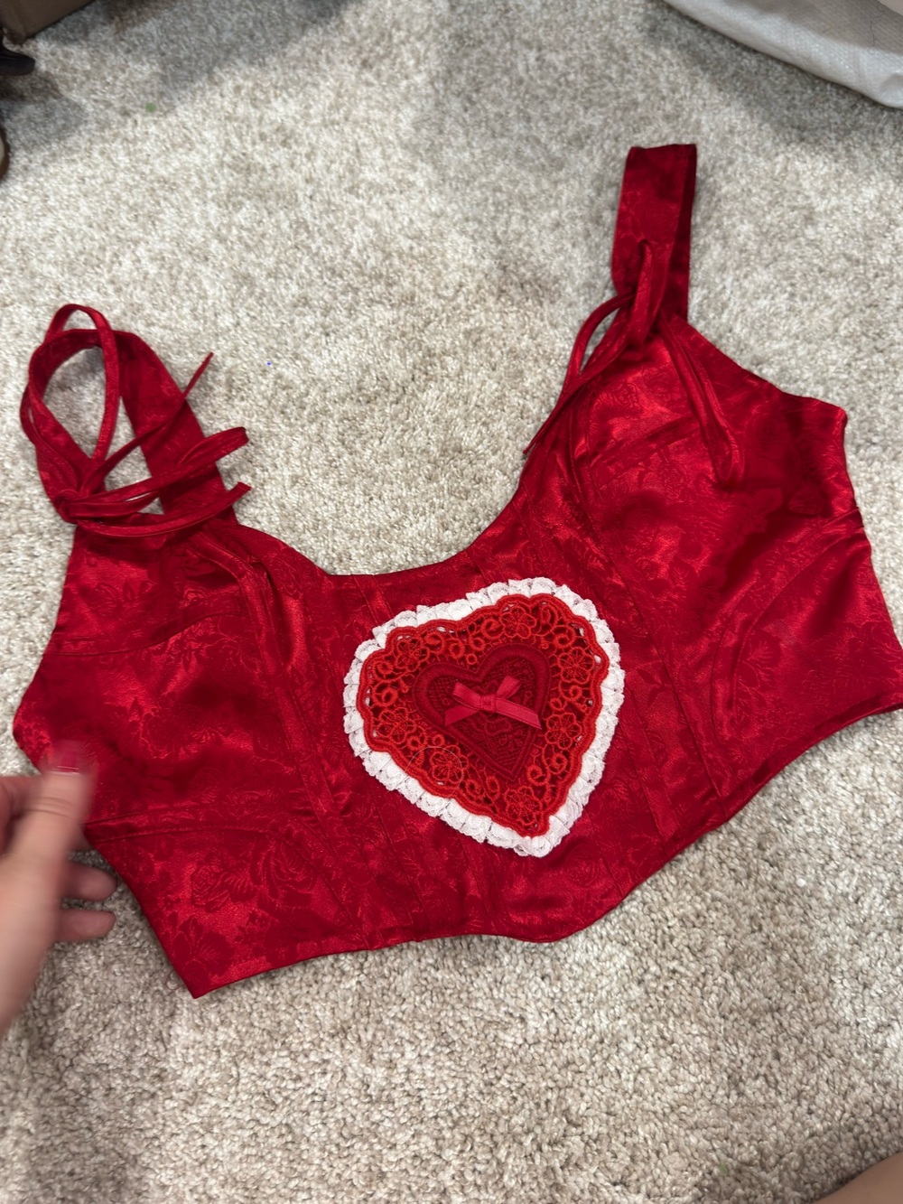 NWOT For Love And Lemons Red Heart Lace Appliqué Bralette